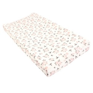 Hudson Baby Infant Girl Changing Pad Cover, Neutral Pink Floral, One Size - 1 of 2