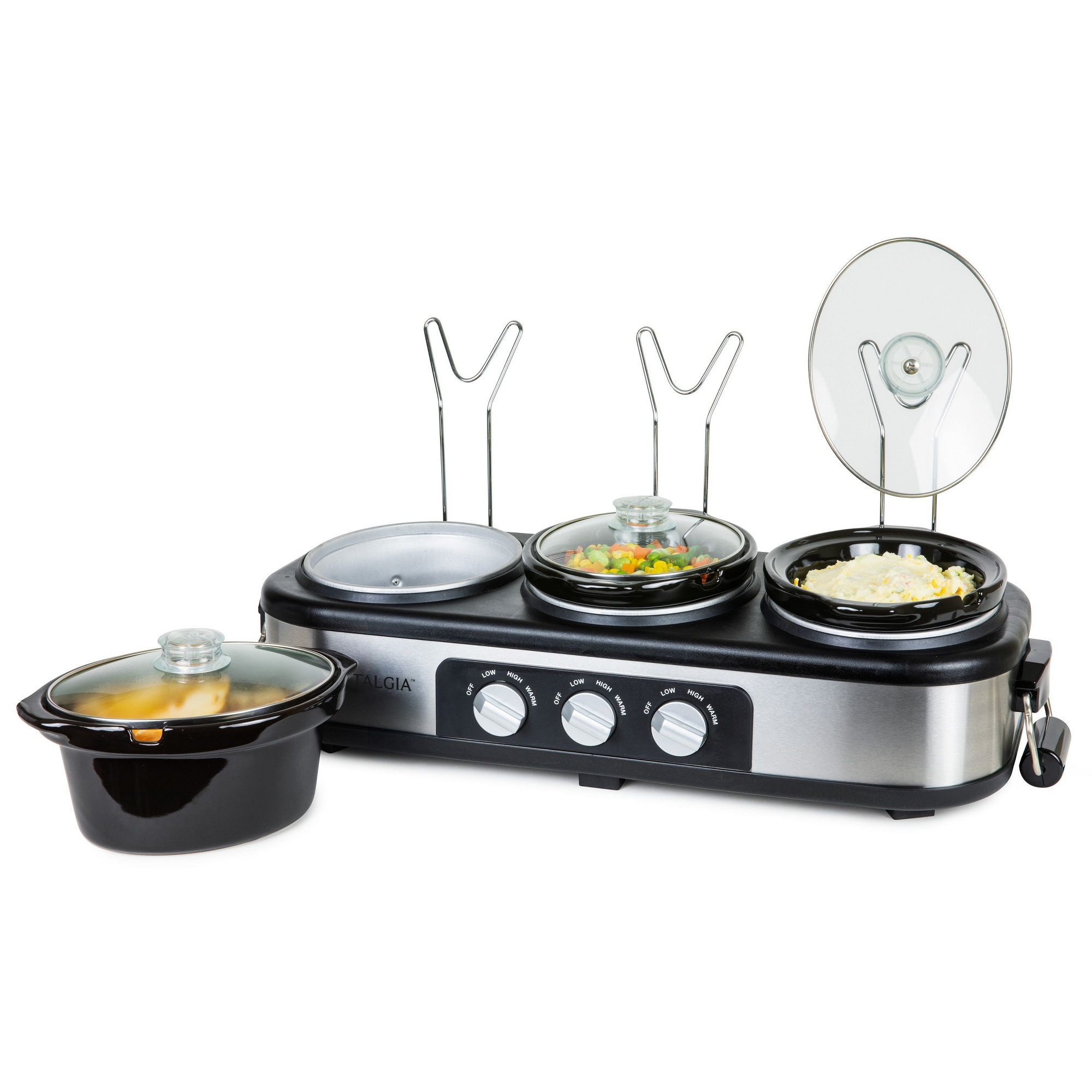 Nostalgia 3-Station Slow Cooker Buffet, Stainless Steel