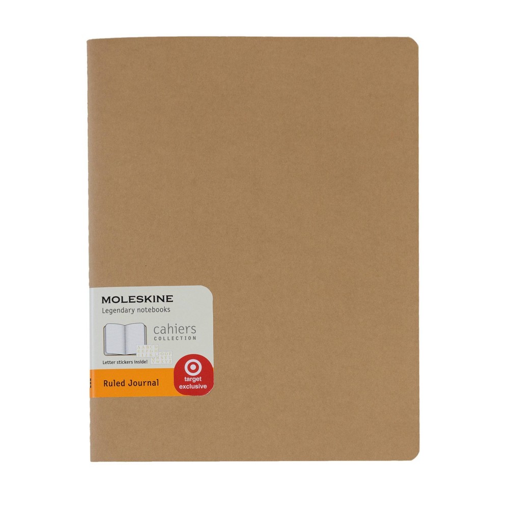 Moleskine Cahier Ruled Journal XL 7.5"x9.75" Kraft Brown w/ Custom Stickers