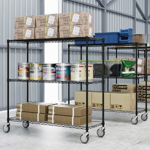 3-Tier Wire Shelving Unit, Metal Shelf Adjustable Storage Rack With Wheels, 3000lbs Storage Shelves Heavy Duty Shelving - 1 of 4