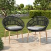 Gulches Outdoor Wicker Dining Chairs Set of 2 Teak Finished Legs, Dark Gray PE Rattan with Gray Cushion, Ergonomic Funnel Design, Weather-Resistant - 3 of 4