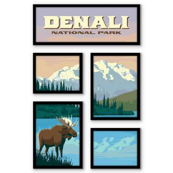 Americanflat Denali National Park Moose 5 Piece Grid Wall Art Room Decor Set - Landscape Animal Modern Home Decor Wall Prints