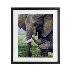 Stupell Industries Baby Elephant And Mother Framed Print Under Glass Art, Black, 17" x 21" - 1 of 4