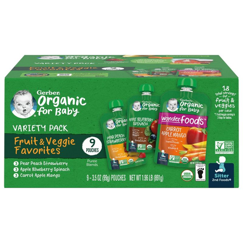 Gerber Organic 2nd Foods Fruit &#38; Veggie Baby Food Value Pack - 9ct/31.5oz, 1 of 8