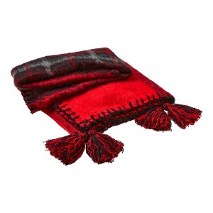 tagltd Snowmass Check Mohair Decorative Throw for Sofa or Bed, Red Black Plaid with Tassels, 50L x 60W in. - 1 of 3