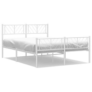 vidaXL Queen Metal Bed Frame with Headboard & Footboard, Sturdy Steel, White, No Mattress - 1 of 4