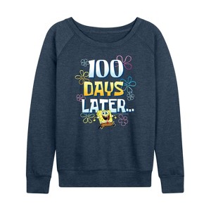 Women's - SpongeBob SquarePants - 100 Days Later Lightweight French Terry Wide Neck Long Sleeve Shirt - 1 of 4