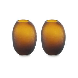 Signature Design by Ashley Embersen Amber Glass Decorative Vase Set of 2 - Tall 11" Indoor Fluted Accent Pieces with Grid Texture - 1 of 4