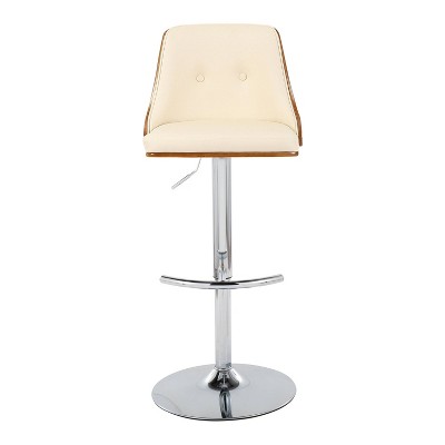 Set of 2 Adjustable Cream Faux Leather Walnut Barstools