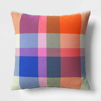 18"x18" Bold Plaid Square Outdoor Throw Pillow Multicolor - Threshold™