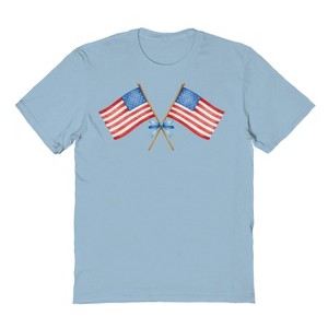 Rerun Island Men's Amercian Flag And Bow Americana 4Th Of July Short Sleeve Graphic Cotton T-Shirt - Light Blue L - 1 of 4