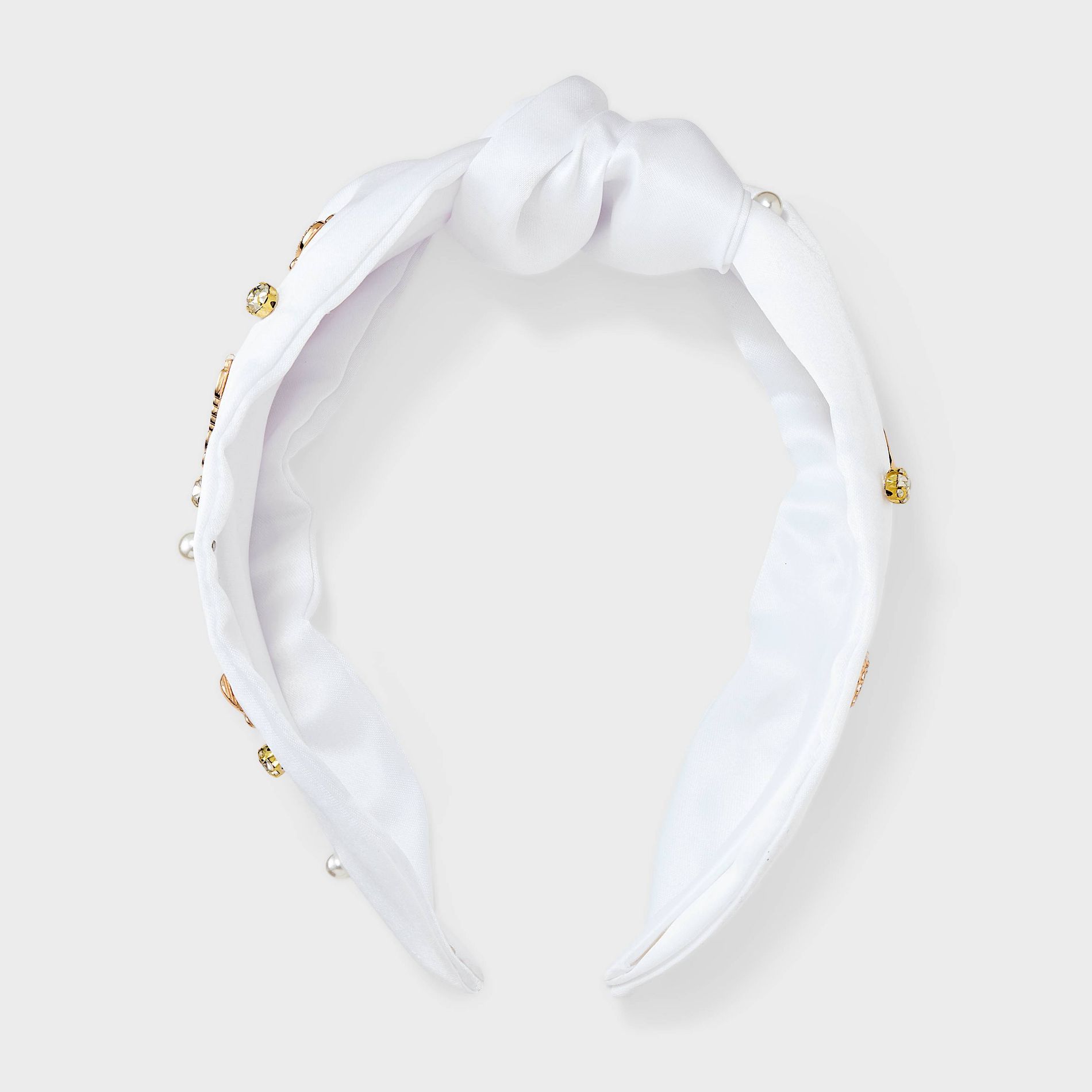 Bridal Embellished Knot Top Headband - White
