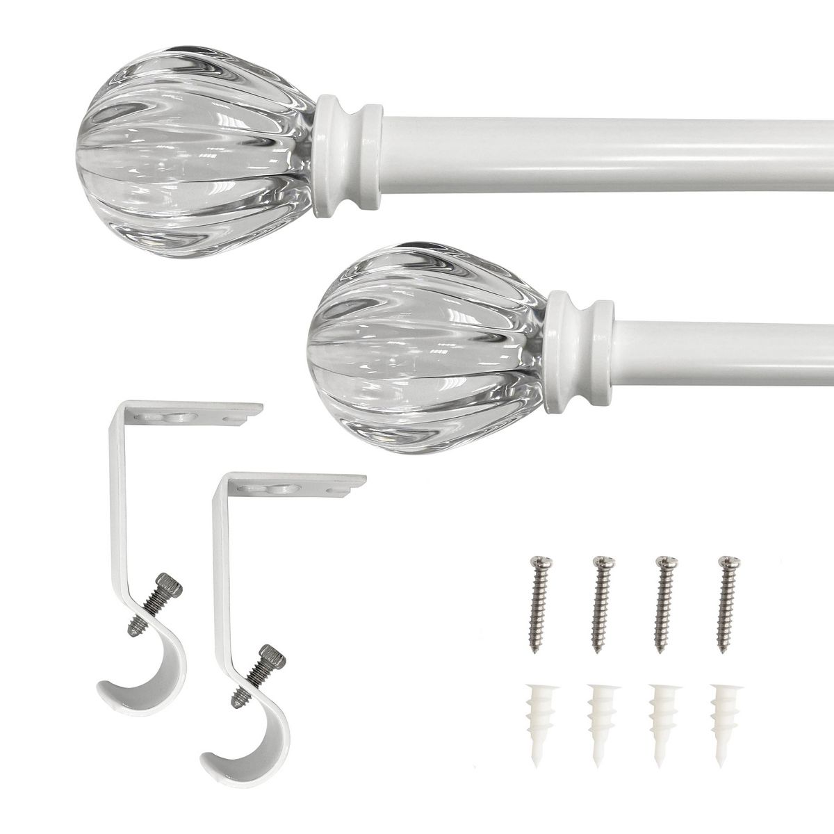Decorative Drapery Single Rod Set with Acrylic Pumpkin Finials White - Lumi Home Furnishings - thumbnail 2