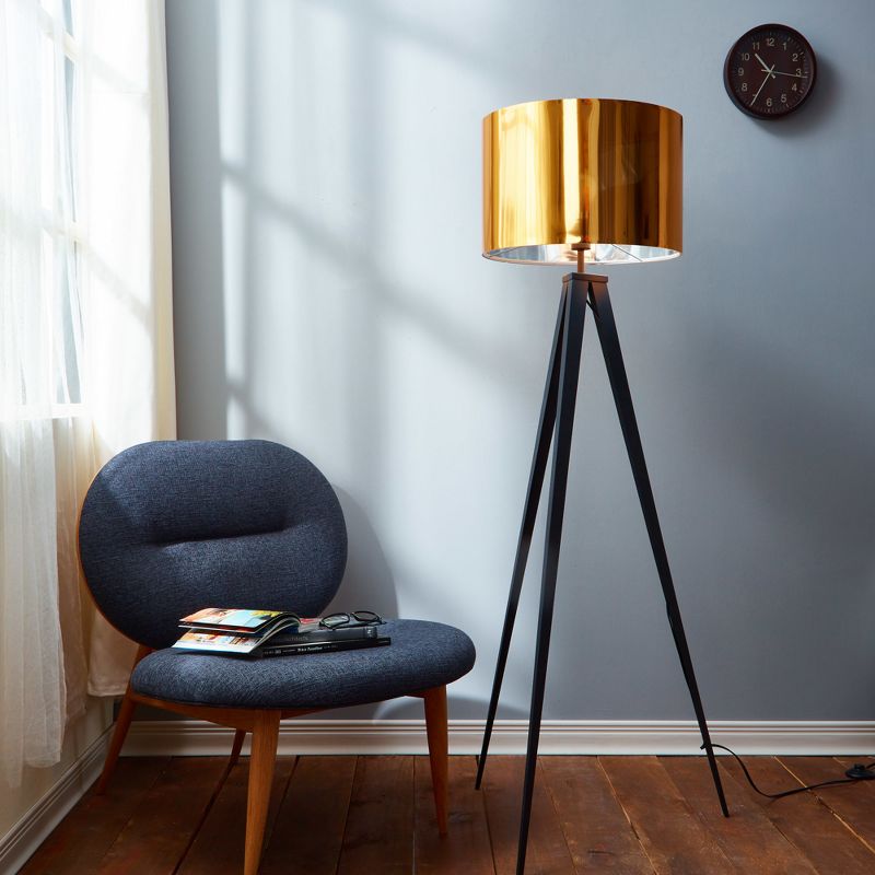 Allora Mid-Century Modern Tripod Floor Lamp with Drum Shade - Teamson Home, 1 of 8