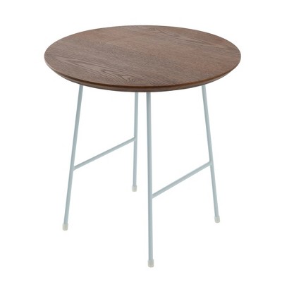 Walnut Round Side Table with White Metal Legs