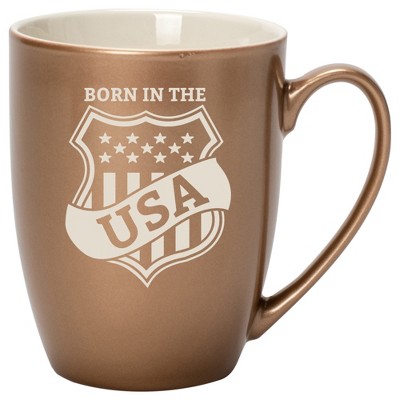 100 North United States of America 10 Ounce Bronze Metallic Finish, Comfortably Fits Your Hands, New Bone China Coffee Tea Cup Mug, Born In The USA