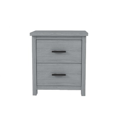 Gulches Nightstand, 21 Inch High, with Light Gray Finish, Country Style, 2 Drawers Included