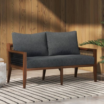 Freya Bohemian Dark Gray Acacia Wood Outdoor Loveseat