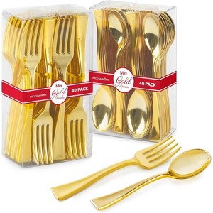 Stock Your Home 4-Inch Mini Disposable Plastic Spoons and Forks Combo Set, Gold (160 Pack) - 1 of 4