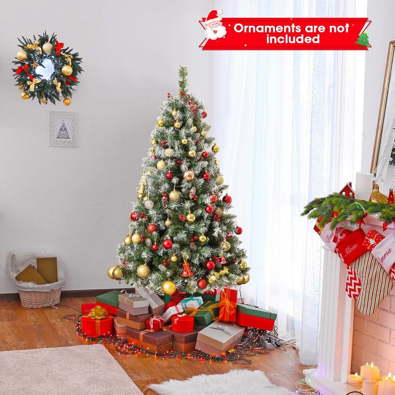 Costway 5FT/6.5FT/7.5FT Artificial Christmas Tree Hinged with 200/420/560/650 Warm LED Lights & 126/207/267/309 Red Berries, 4 of 11