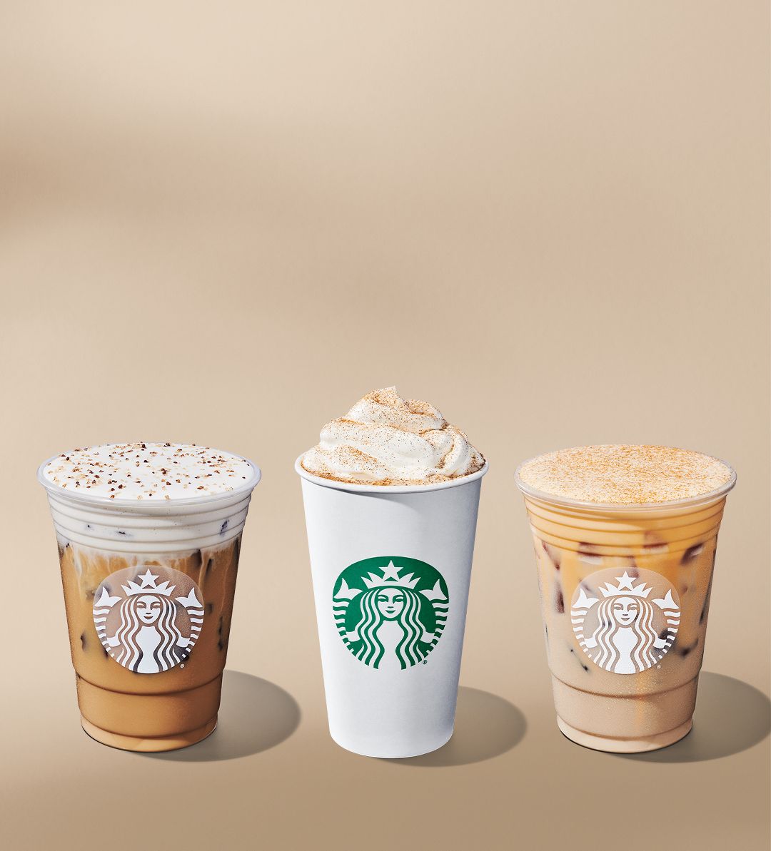 image of three seasonal Starbucks drinks