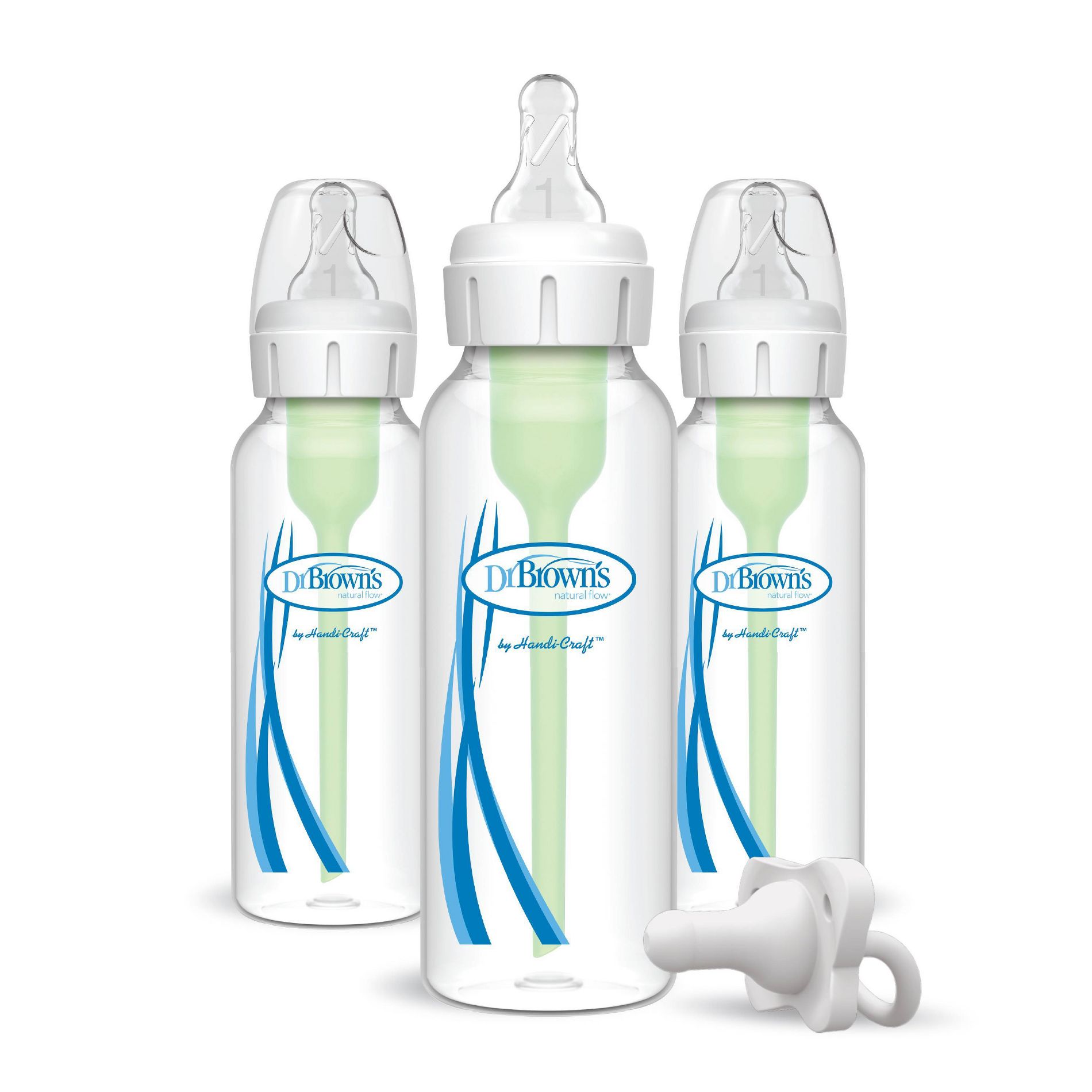 Dr. Brown's 8oz Anti-Colic Options+ Narrow Baby Bottle with Level 1 Slow Flow Nipple & HappyPaci Pacifier - 0m+