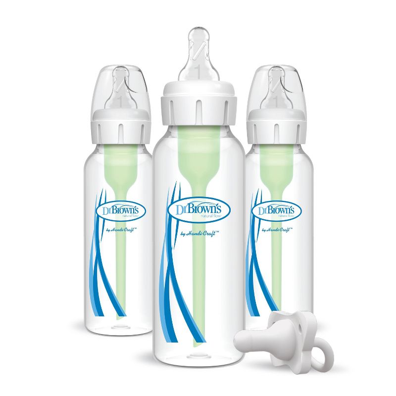 Dr. Brown&#39;s 8oz Anti-Colic Options+ Narrow Baby Bottle with Level 1 Slow Flow Nipple &#38; HappyPaci Pacifier - 0m+, 1 of 24