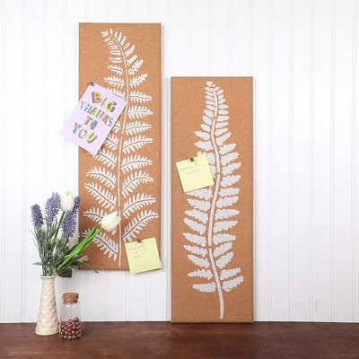 Frameless Cork Bulletin Boards with Leaf Print, 8 x 23.6 inches, 2-Pack