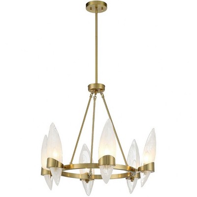Nouvel Warm Brass 6-Light Chandelier with Handmade Glass Shades