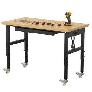 Huxxion 48" Adjustable Work Bench, Heavy Duty Chipboard Work Table with Power Outlet - 1 of 4
