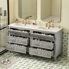 Vynxaria 60in Gray Free Standing Bathroom Vanity Ceramic Sink Solid Wood 3 Drawer Cabinet Solid Wood Frame Bathroom Storage Cabinet - 4 of 4