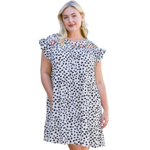 Slickblue Women's Cream Tiered Babydoll Dress With Floral Yoke, Ruffled Cap Sleeves, Printed Design, Size S-L - 1 of 4