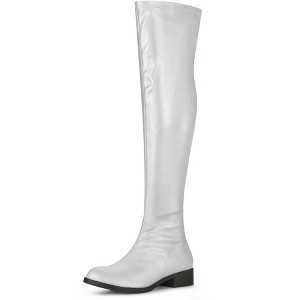 Allegra K Women's Zipped Low Block Heel Over Knee High Fashion Boots - 1 of 4
