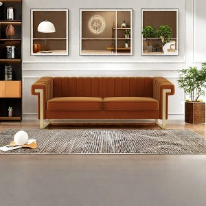 Modern Plush Polyester Upholstery Sofa with Turn-Out Armrests, Stainless Steel Accents & Removable Spring Cushions, 15cm Gold Legs - 1 of 4