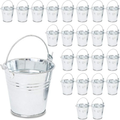 Small Metal Buckets with Handles (2.5 in, Silver, 24 Pack)