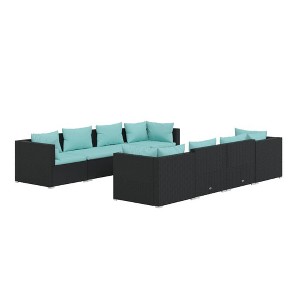 vidaXL Garden Lounge Set Black with Aqua cushions - 1 of 4