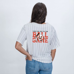 Take Me Out To The Ball Game Distressed  - Womens Striped Baseball Jersey - 1 of 2