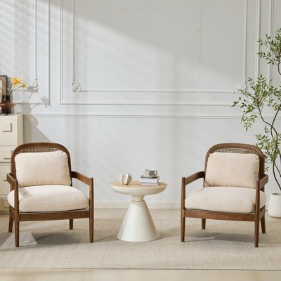 Grungis 26.6" Wide Accent Chair with Solid Wood Frame,Arm Chair with Rattan Backrest,Accent Chair for Bedroom,Reading Room,Office
