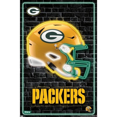 Trends International NFL Green Bay Packers - Neon Helmet 23 Framed Wall Poster Prints Black Framed Version 14.725 x 22.375