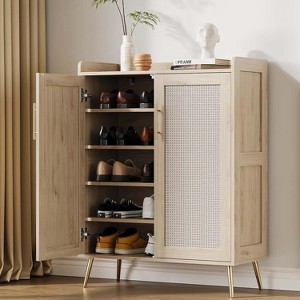 6-Tier Rattan Shoe Cabinet with Doors - 1 of 4