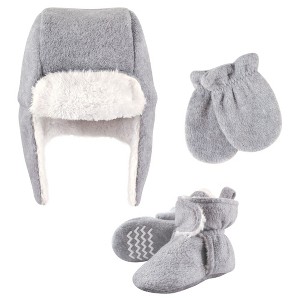 Hudson Baby Unisex Baby and Toddler Trapper Hat, Mitten and Bootie Set, Heather Gray - 1 of 4