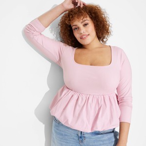 Women's Long Sleeve Square Neck Bubble Top - Wild Fable™ - 1 of 3
