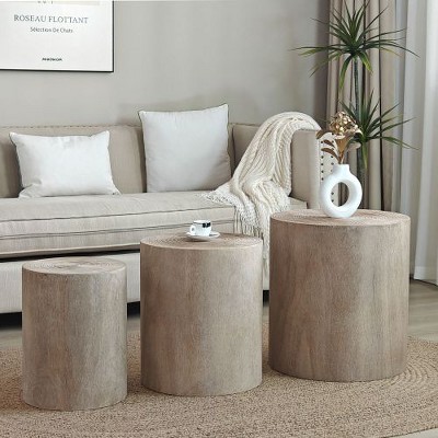 NicBex 3-Piece Rustic Stump Nesting Tables, Wooden Round End Tables, Decorative Side Table, Plant Stands, Small Coffee Table, Distressed Nightstand