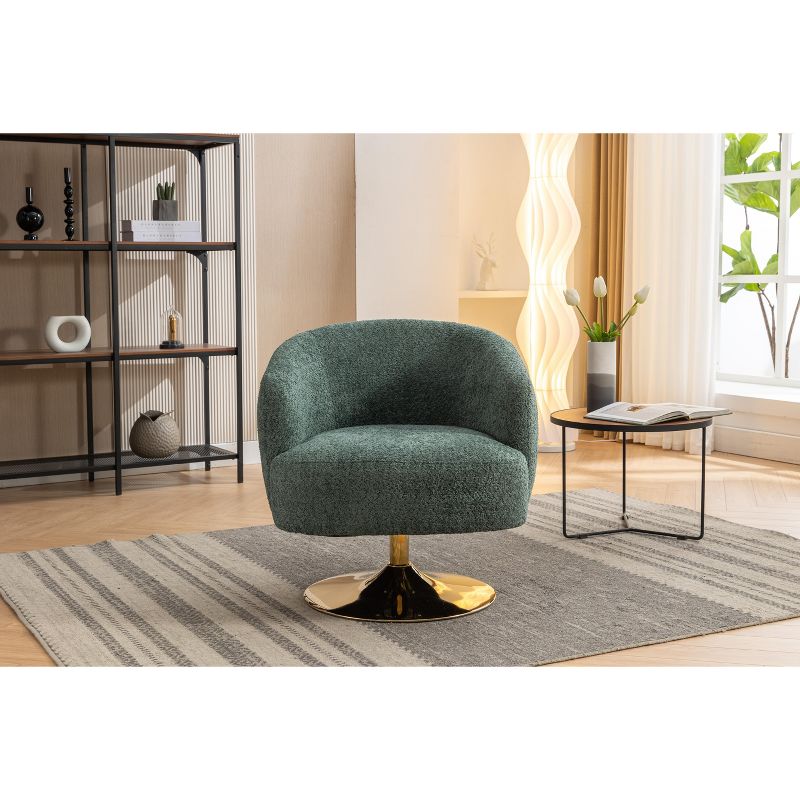 26.97" Modern Accent Swivel Chair, Comfy Chenille Fabric Upholstered Chair With Gold Metal Round Base 4A - ModernLuxe, 2 of 9
