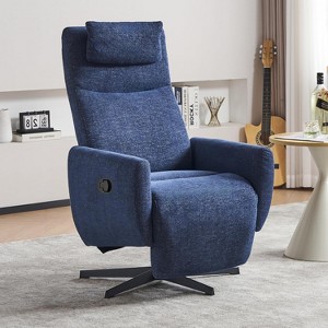 360° Swivel Recliner Chair with With Adjustable Backrest and Footrest, Chenille Upholstered Accent Chair, Blue/Light Gray/Beige-ModernLuxe - 1 of 4