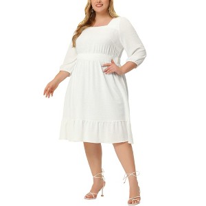 Agnes Orinda Women's Plus Size Square Neck Swiss Dots Wedding Empire Waist Ruffle Hem Chiffon Midi Dresses - 1 of 4