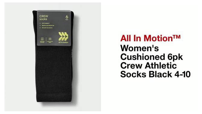 Women's Extended Size Cushioned 6pk Crew Athletic Socks - All In Motion™ Black, 5 of 8, play video