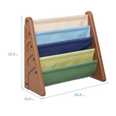Earthtone 4-Shelf Kids Tree Book Display with Canvas Sleeves