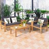 Tangkula 8PCS Cushioned Wooden Conversation Set Patio Outdoor Furniture Set with Cover - 2 of 4