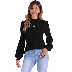 INSPIRE CHIC Women's Long Sleeve Mock Neck Puff Sleeve Work Tunic Tops - 1 of 4
